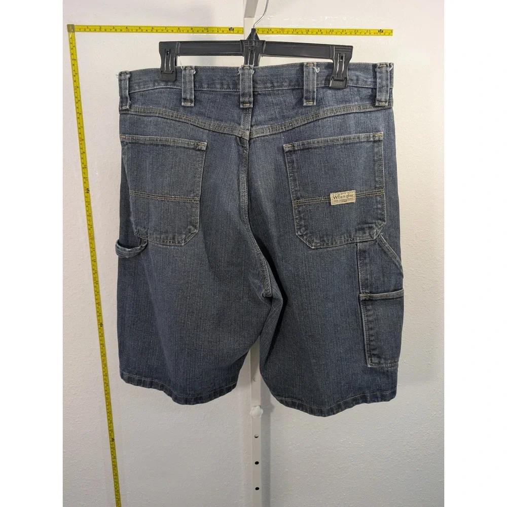 Wrangler Mens Carpenter Denim Shorts Dark Wash‎ Blue Cotton Utility 34 64WC2BI